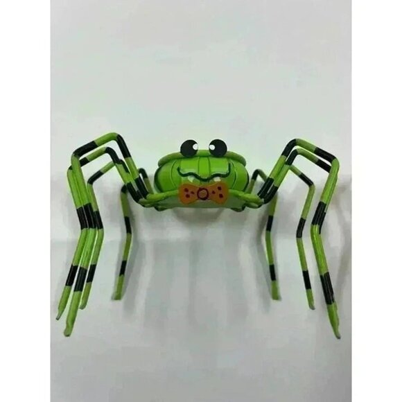 HALLOWEEN METAL SPIDER T-LITE CANDLE HOLDERS‎ GREEN ORANGE SET OF TWO - Picture 7 of 8